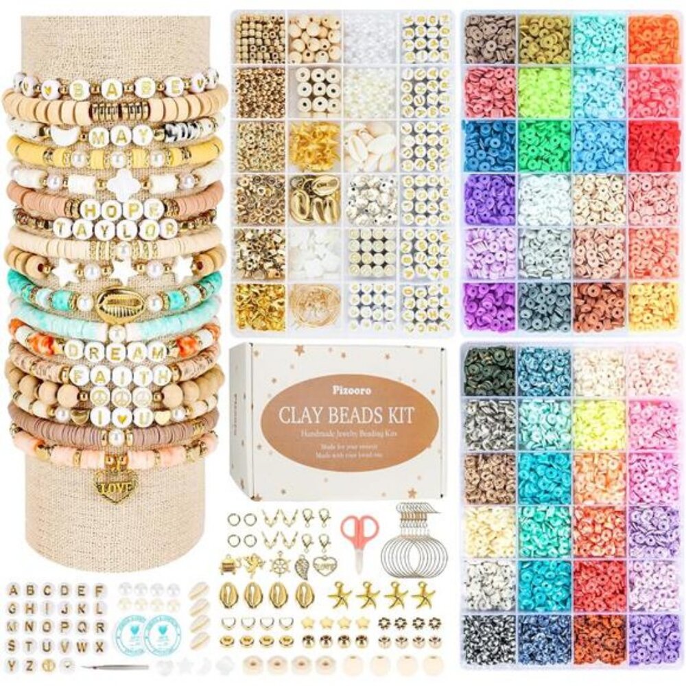 Pizooro Clay Beads 3 Boxes Bracelet Making‎ Kit, 10500pcs Beads for Jewelry